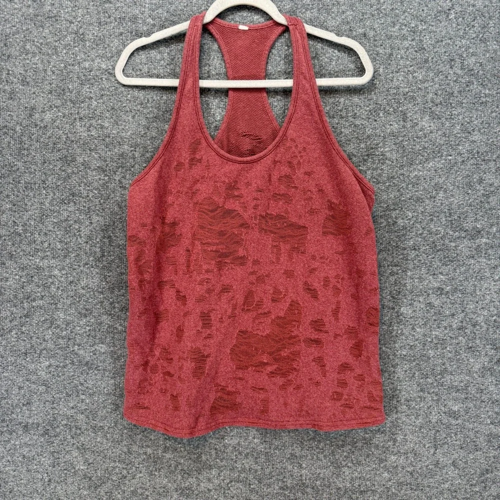Alo Tank Top Women Medium Red Distressed Burnout Racerback Yoga Gym Shirt